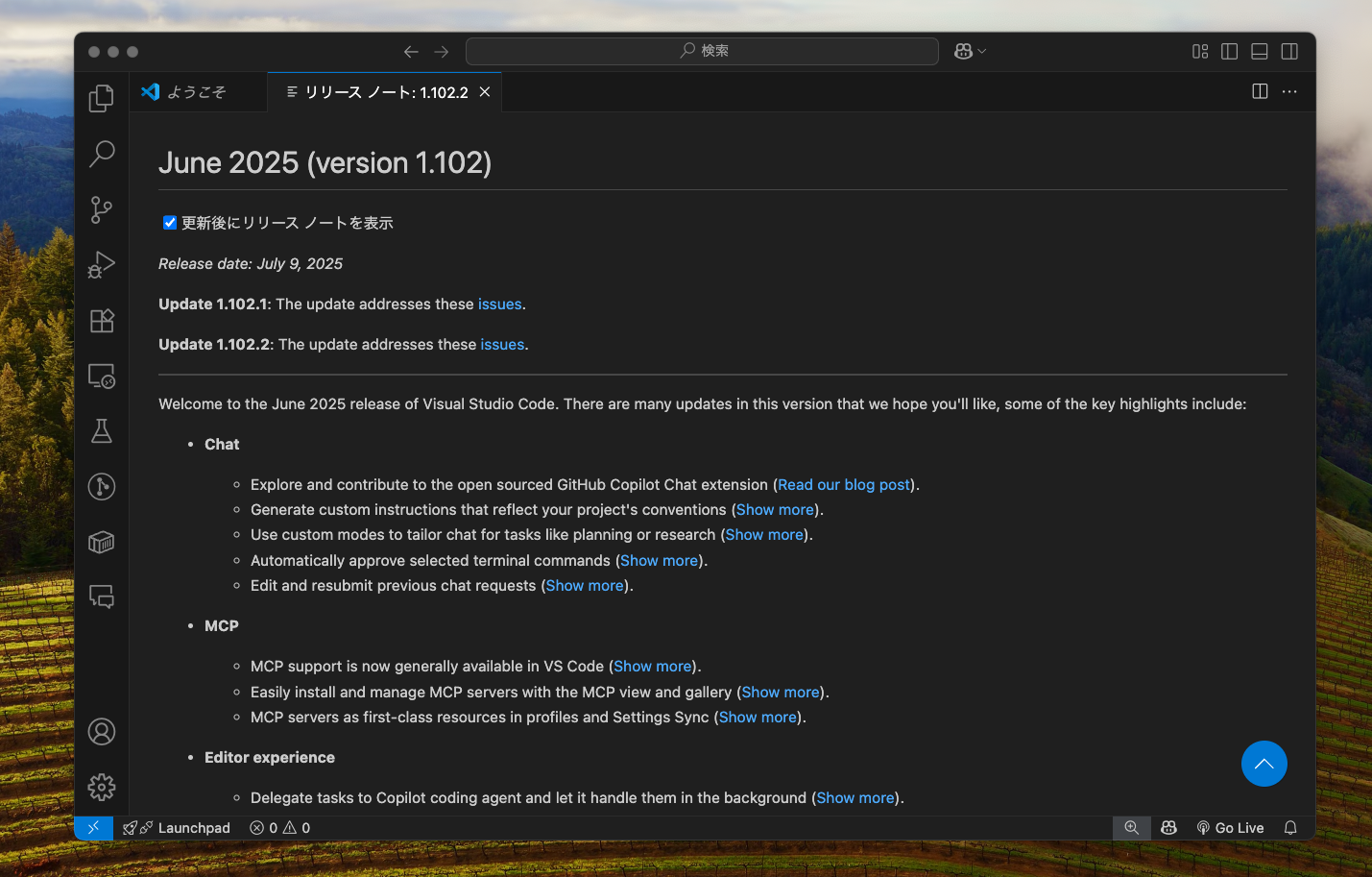 VSCodeの起動画面